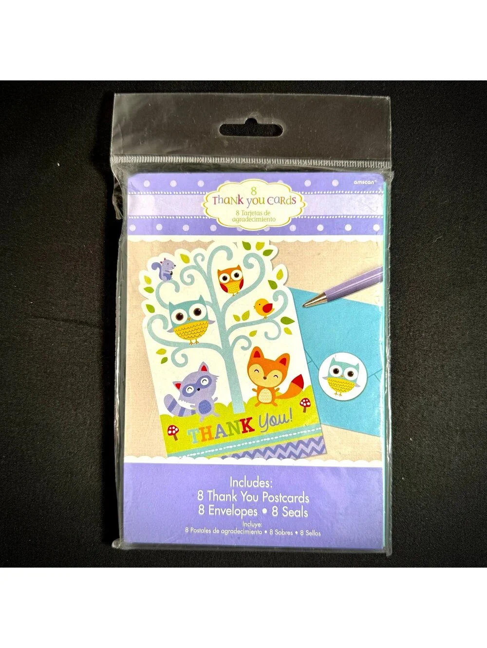 Amscan Woodland Animals Baby Shower Thank You Cards 8 Postcards Envelopes New